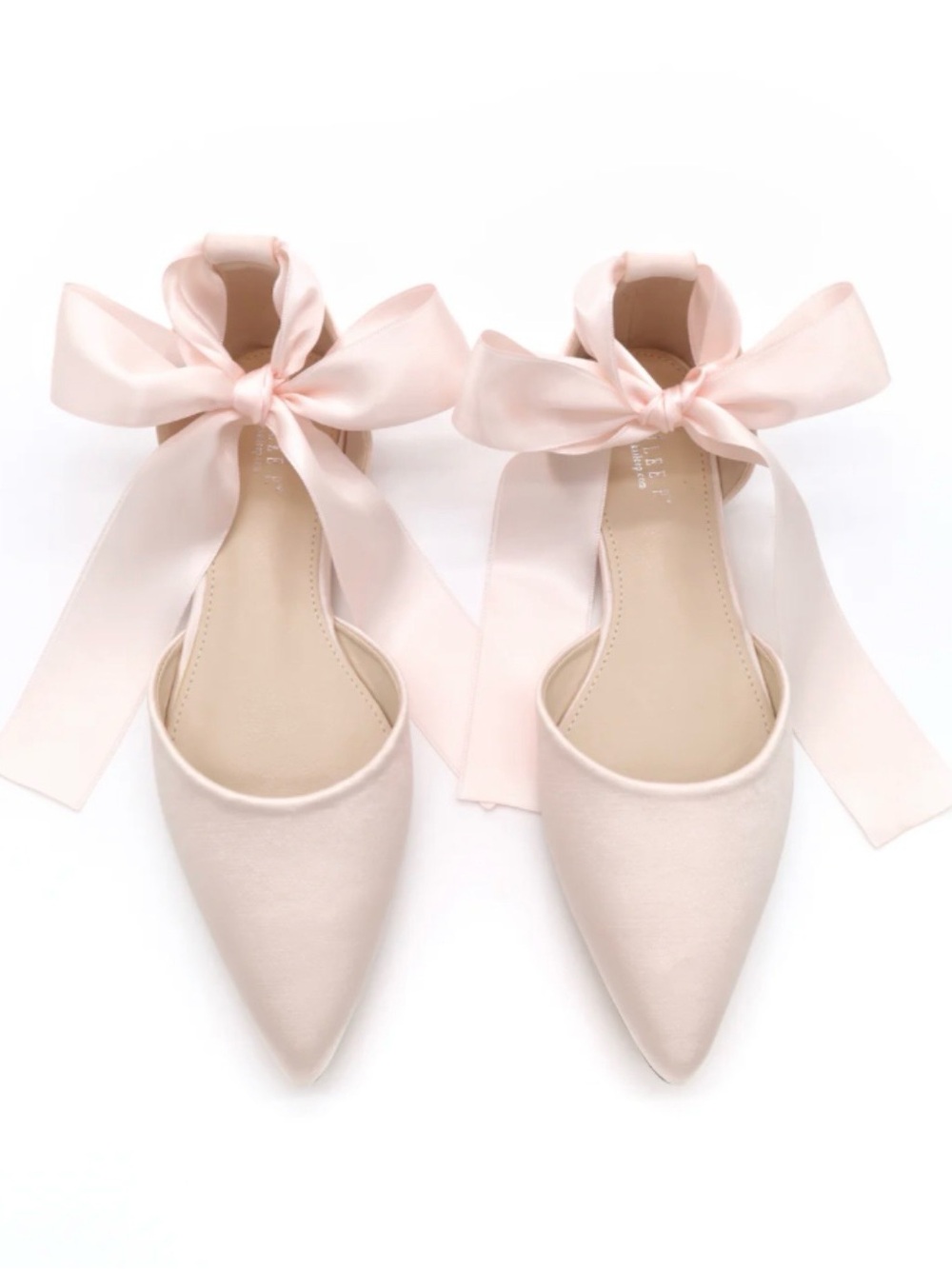 Kailee P. BELLA Satin Pointy Toe Flats with Satin Ankle Tie Dusty Pink
